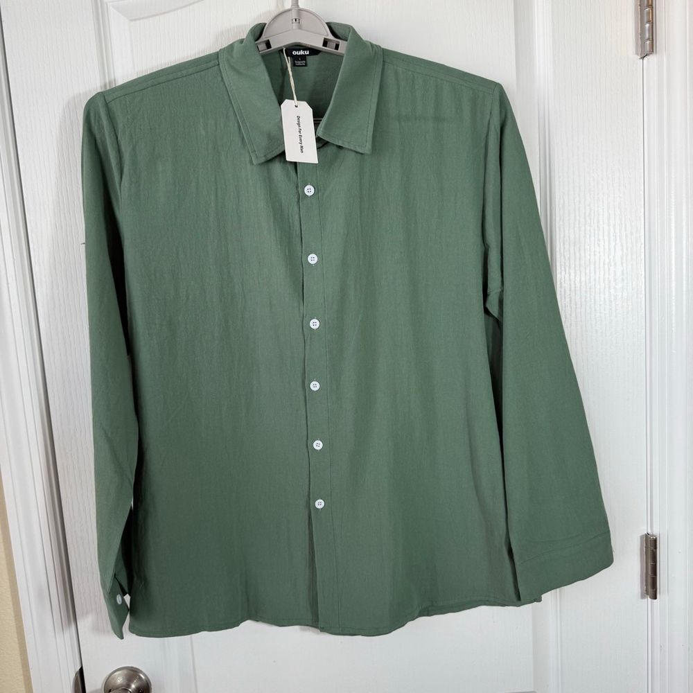 Men's ouku Green Casual Button Down Shirt L